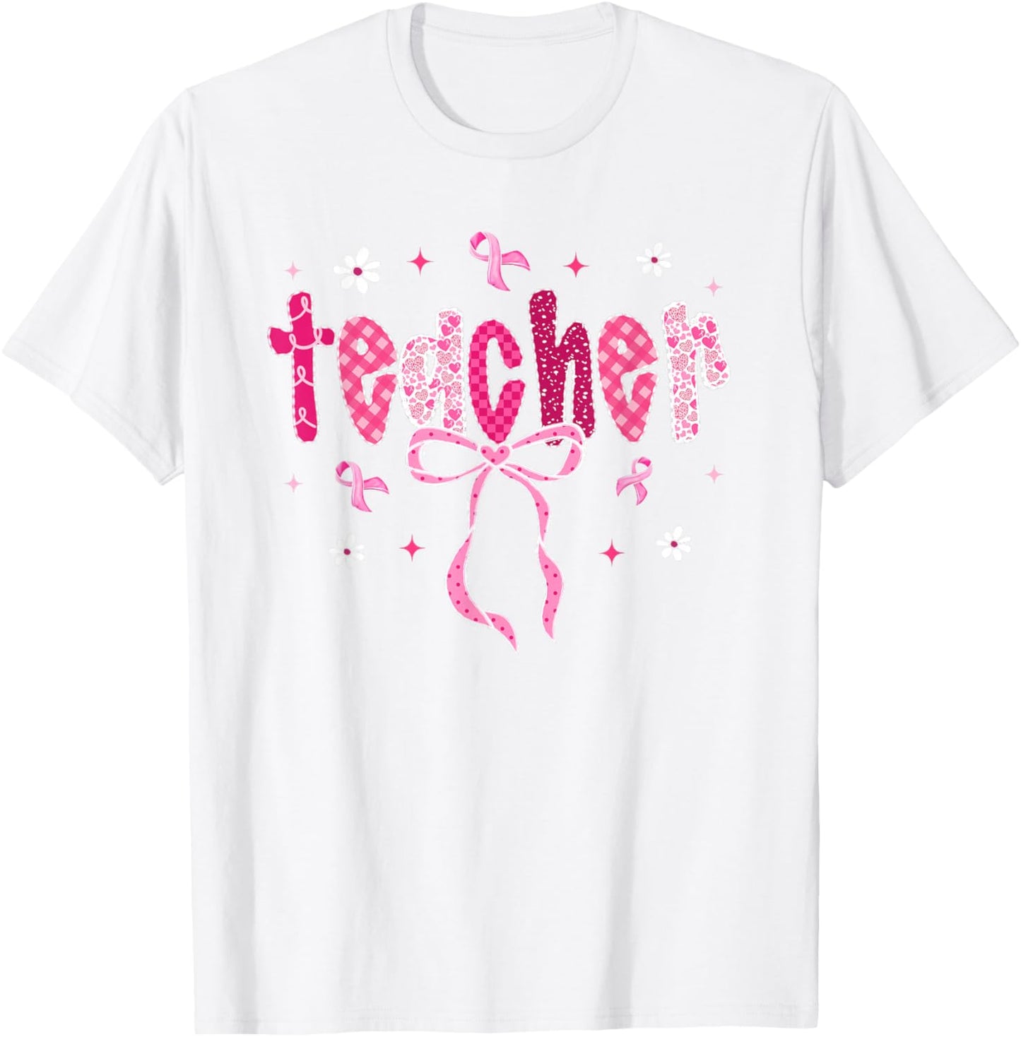 in October We Wear Pink Breast Cancer Awareness Teacher T-Shirt - T-Shirt | White
