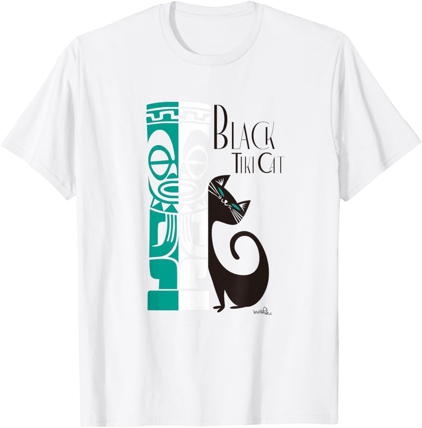 Black Tiki Cat T-Shirt - T-Shirt | White