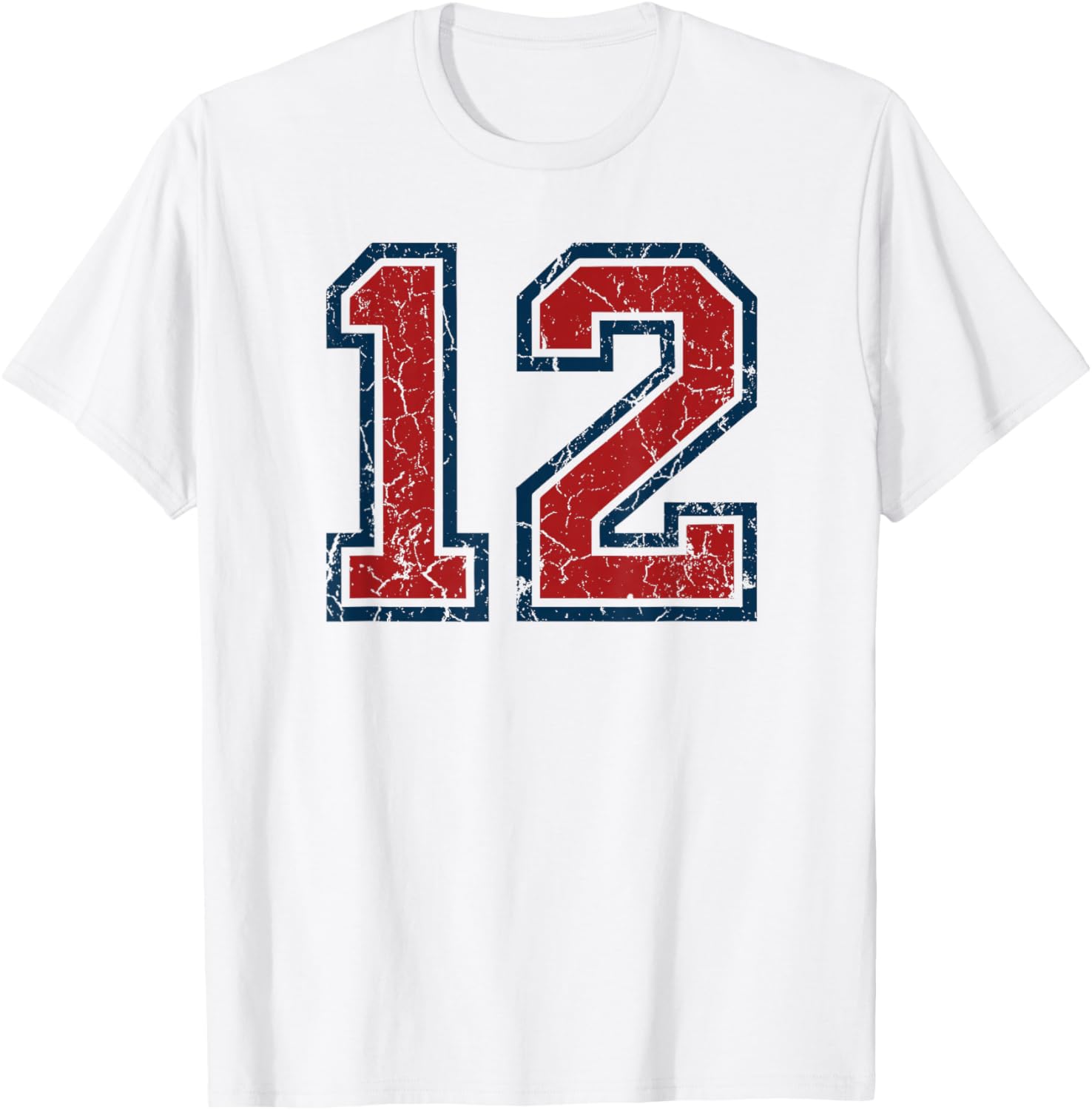 Red and Blue Sports Number 12 Jersey Uniform Player Fan T-Shirt - T-Shirt | White