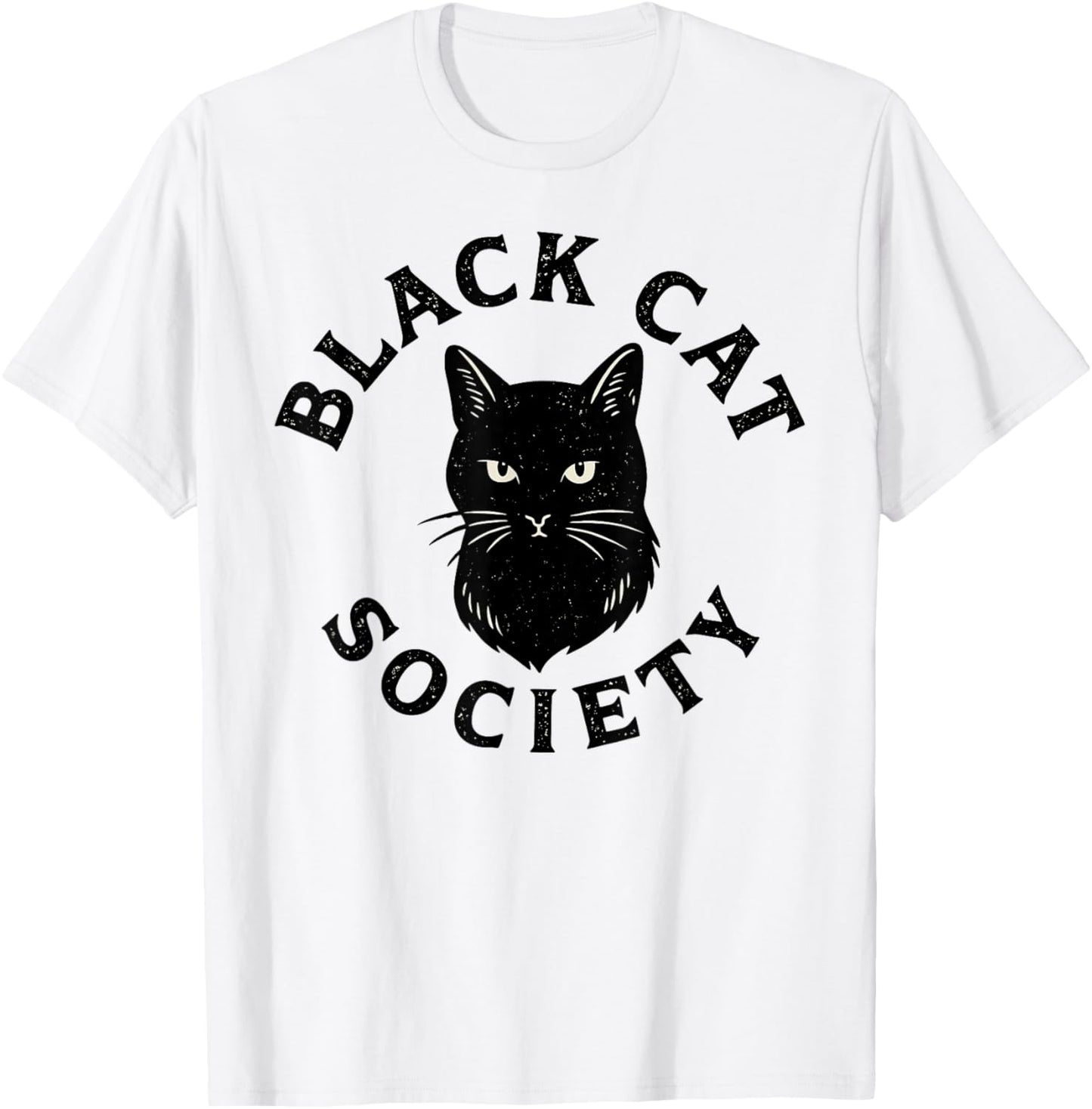 Black Cat Society Minimalist Vintage Style Cat Lover T-Shirt - T-Shirt | White
