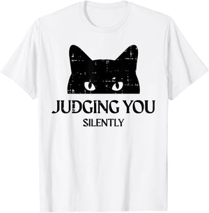 Judging You Silently Cat Funny Saying Women Girls Kids Men T-Shirt - T-Shirt | White