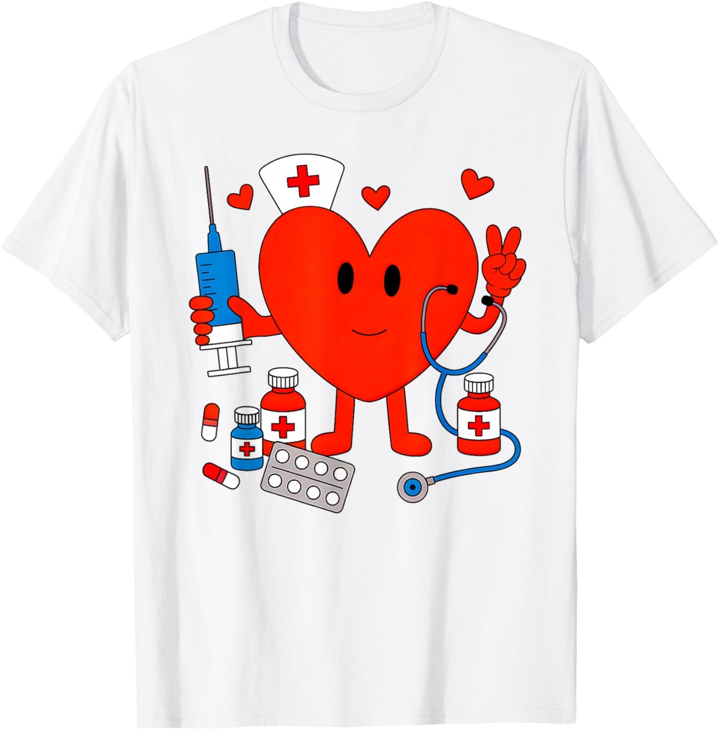 Valentines Day Nurse Heart Nursing Scrub Top Girls Women T-Shirt - T-Shirt | White