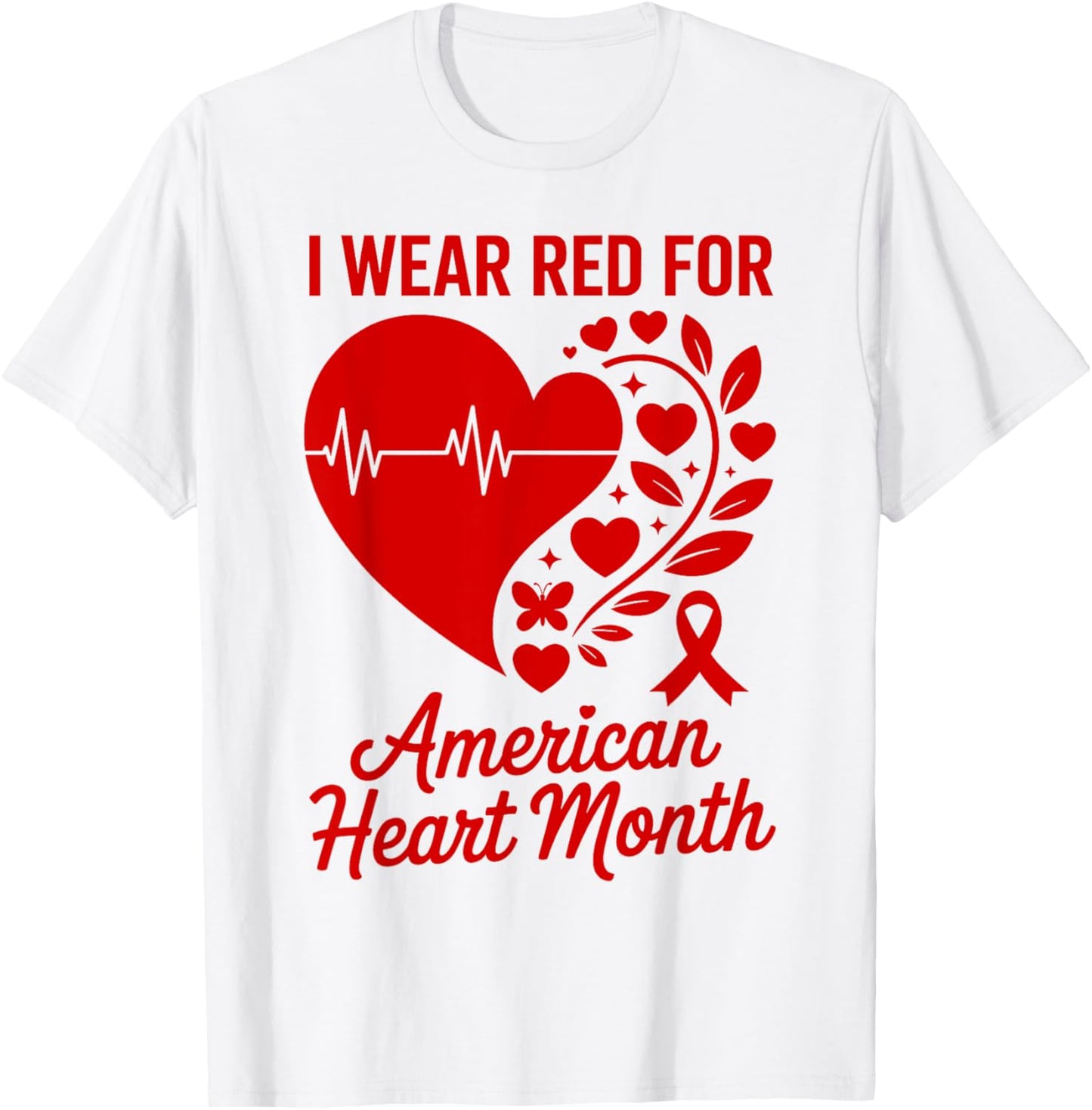 American Heart Disease Awareness Month Ribbon Red Heart T-Shirt - T-Shirt | White