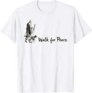 Minimalist Zen Art Walk for Peace Monks with Aloka Dog T-Shirt - T-Shirt | White