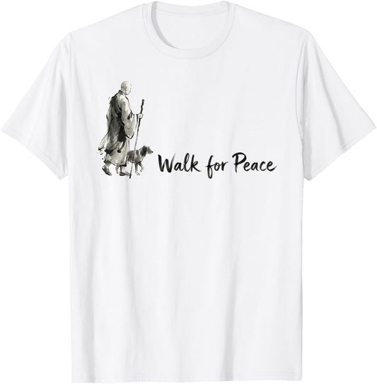 Minimalist Zen Art Walk for Peace Monks with Aloka Dog T-Shirt - T-Shirt | White
