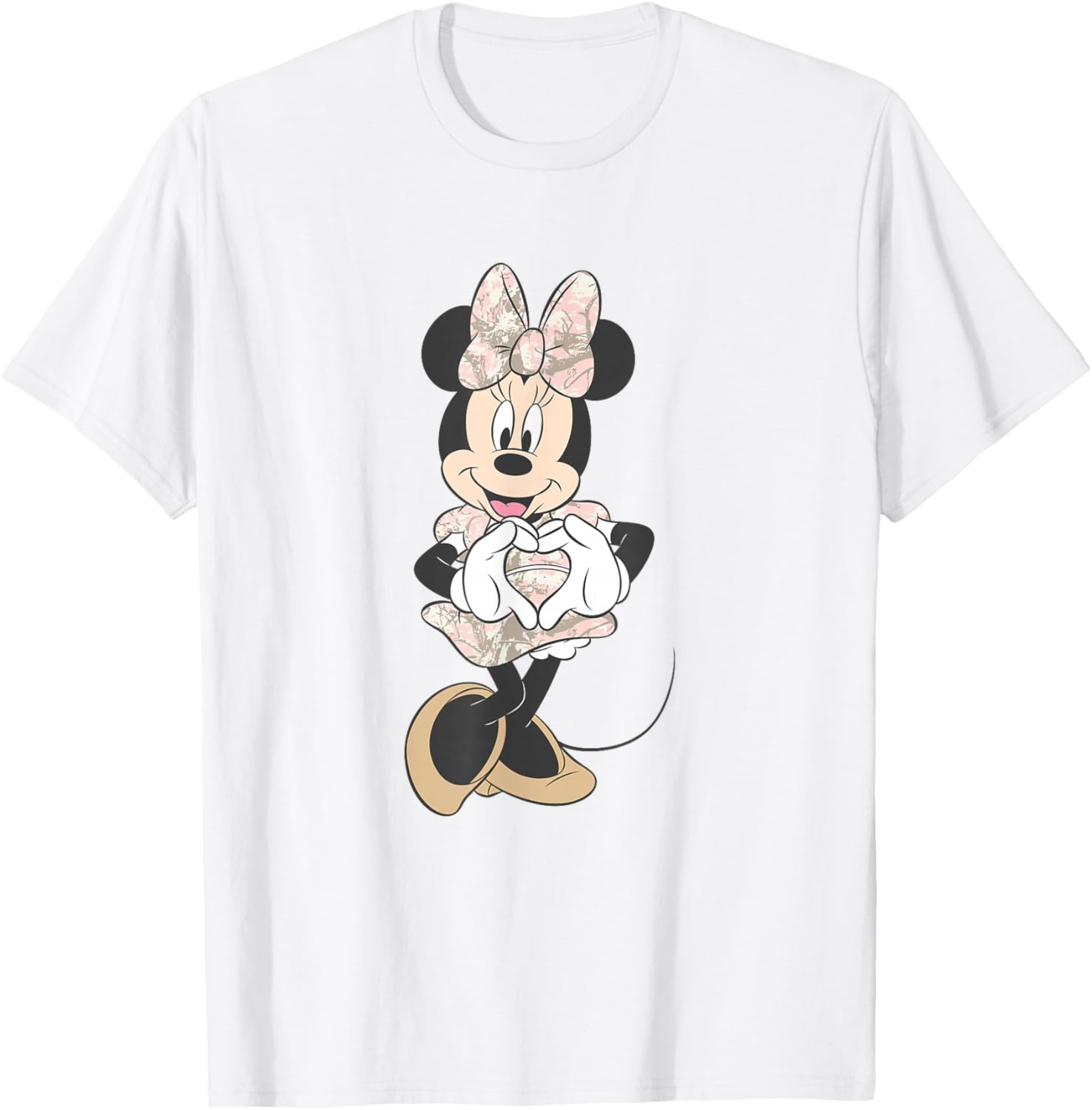 Disney Mickey and Friends Minnie Mouse Pink Camo Heart T-Shirt - T-Shirt | White