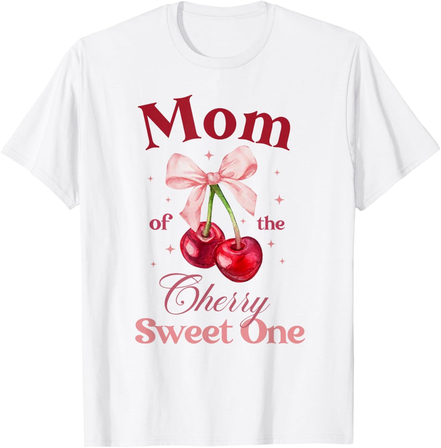 Mom of The Cherry Sweet One Preppy Bow First Birthday T-Shirt - T-Shirt | White