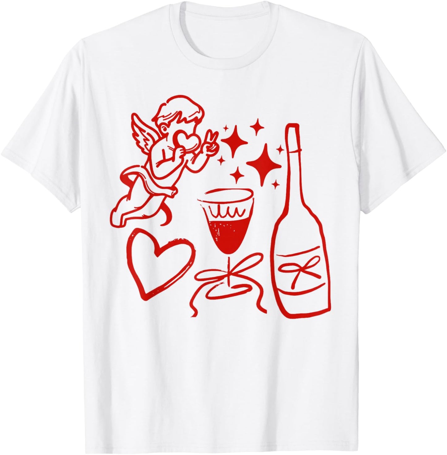 Funny Cupid Valentine Wine Heart Men Women Valentines Day T-Shirt - T-Shirt | White