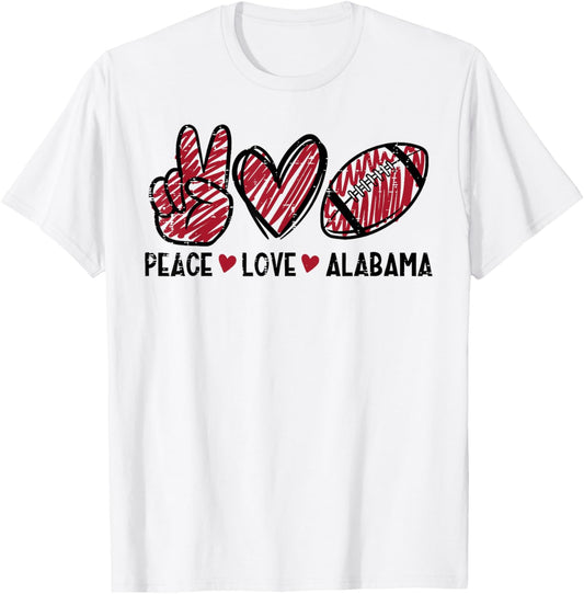 Peace Love Alabama Men Women Kids Boys Girls Youth Teen T-Shirt - T-Shirt | White