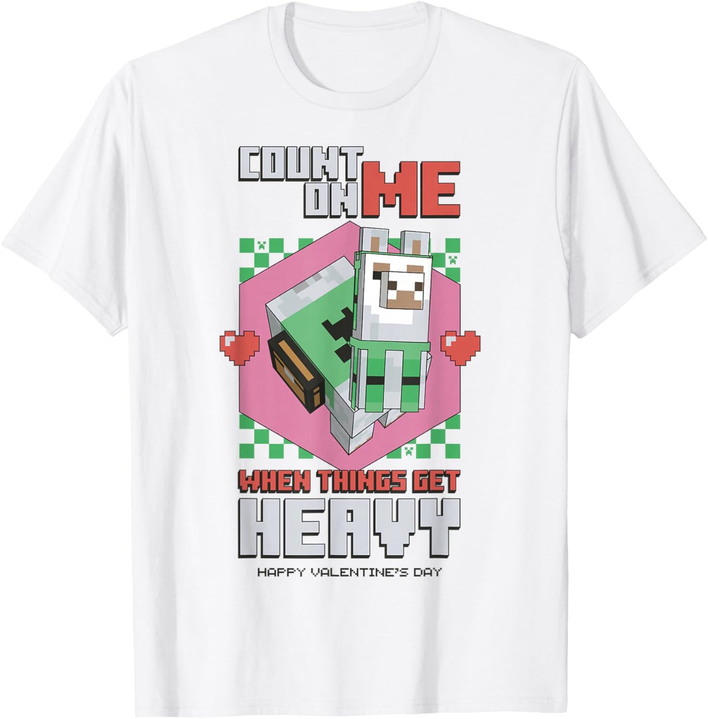 Minecraft Llama Count On Me Valentines T-Shirt - T-Shirt | White