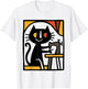 Black Cat Sewing Illustration Cute Cat at Sewing Machine Art T-Shirt - T-Shirt | White