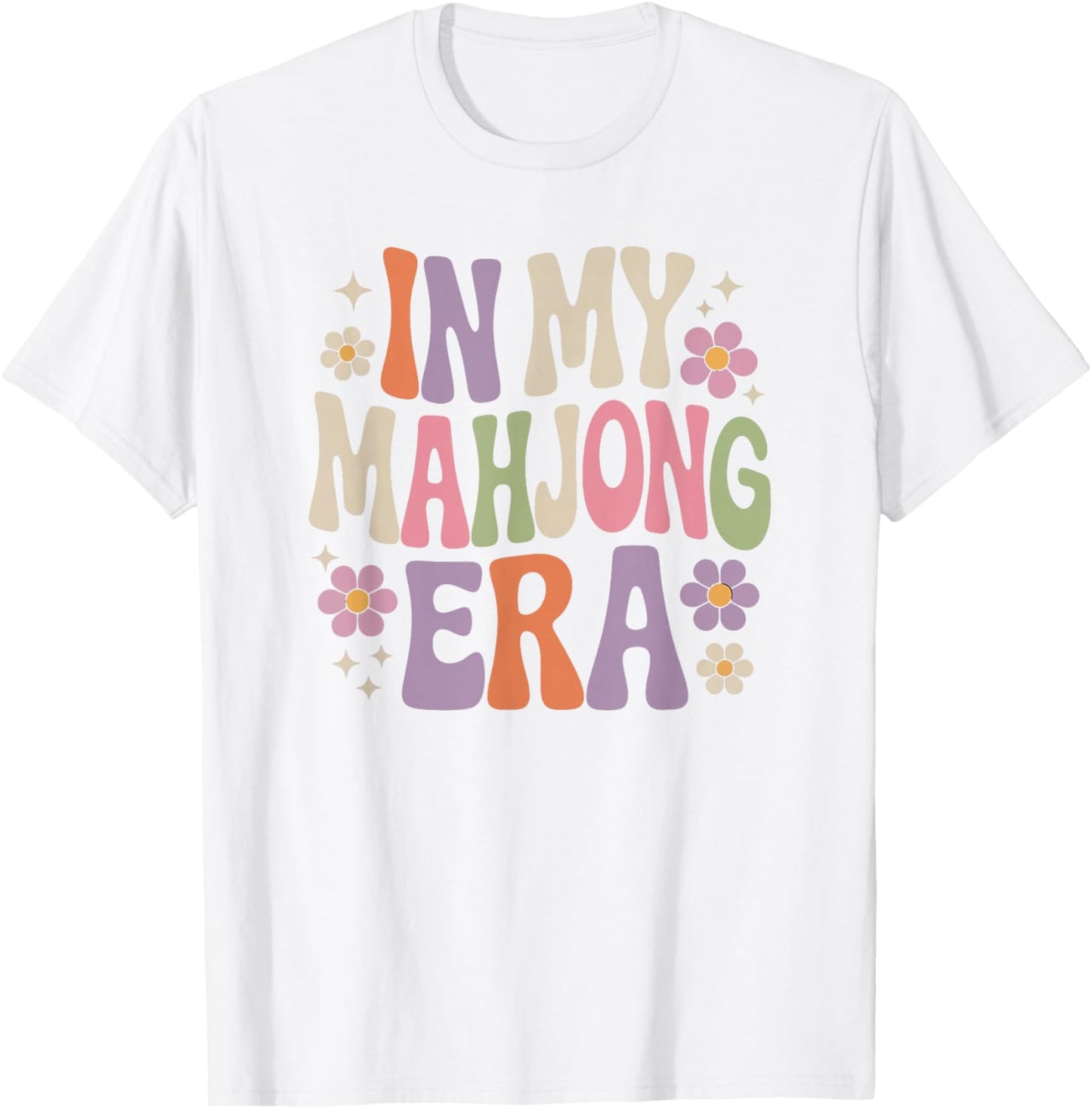 Fun Colorful Retro 70s Flowers in My Mahjong Era T-Shirt - T-Shirt | White