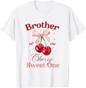 Brother of The Cherry Sweet One Preppy Bow First Birthday T-Shirt - T-Shirt | White