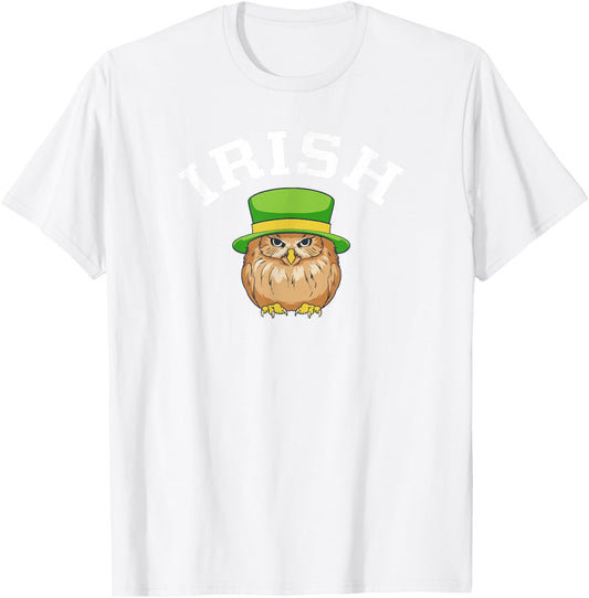 Irish Owl St Patricks Day Ireland Pride Graphic Green T-Shirt - T-Shirt | White