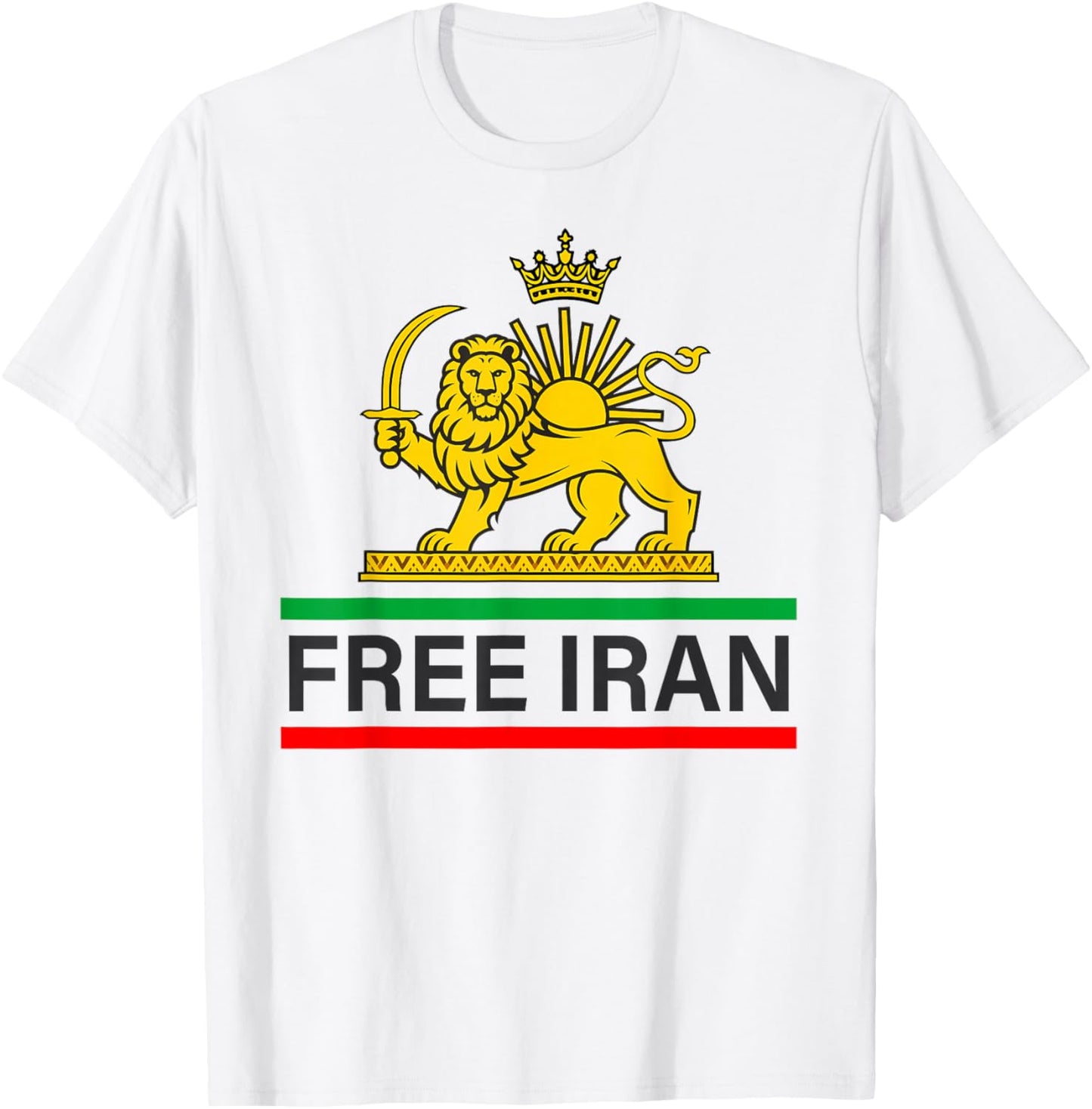 Free Iran Persian Lion and Sun Shir o Khorshid Flag T-Shirt - T-Shirt | White