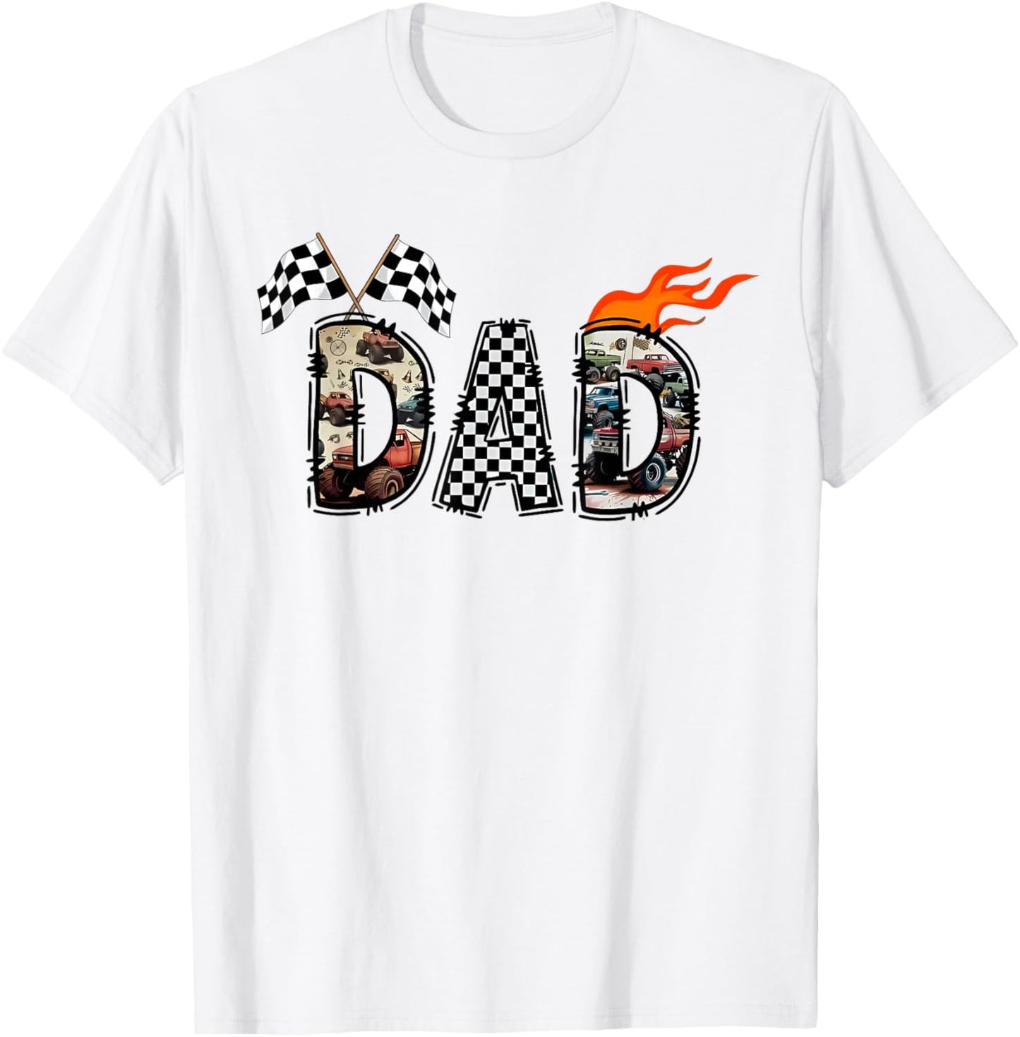 Dad Retro Monster Truck Family Crew Birthday Matching T-Shirt - T-Shirt | White