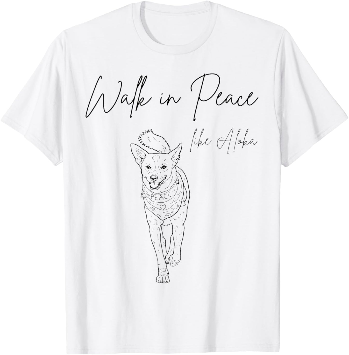 Walk for Peace Like Aloka Dog Minimalist Zen Art T-Shirt - T-Shirt | White