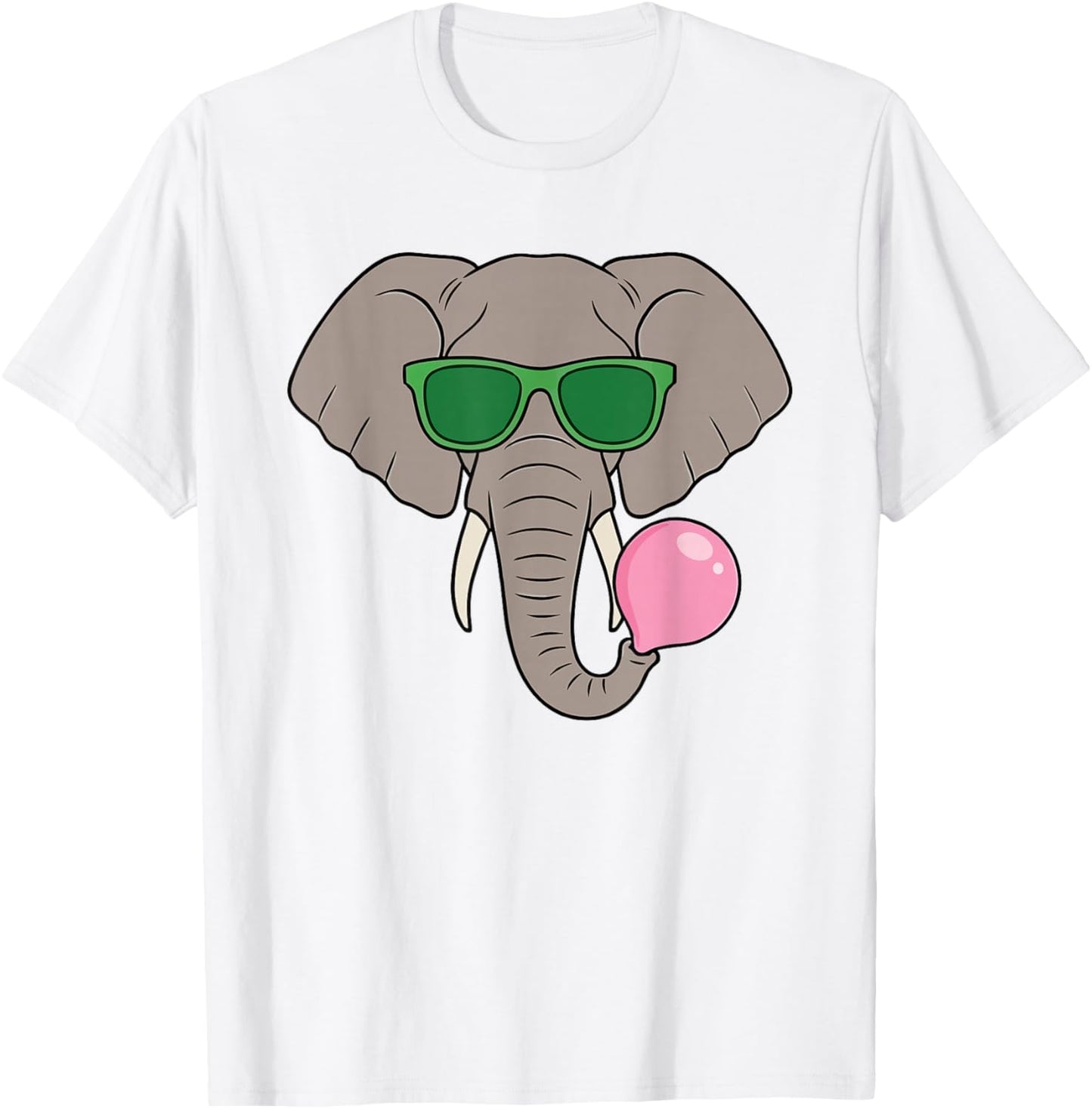 Funny Elephant Wearing Green Shades Blowing Bubble Gum T-Shirt - T-Shirt | White