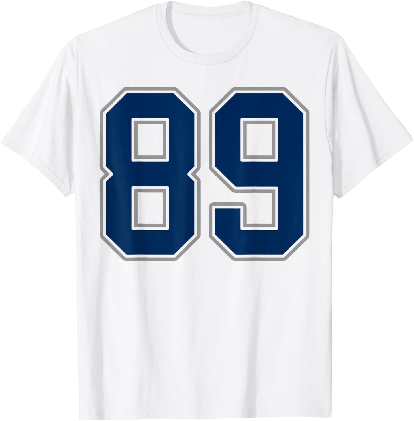 Navy Blue Silver Number 89 Jersey Player Uniform #89 T-Shirt - T-Shirt | White