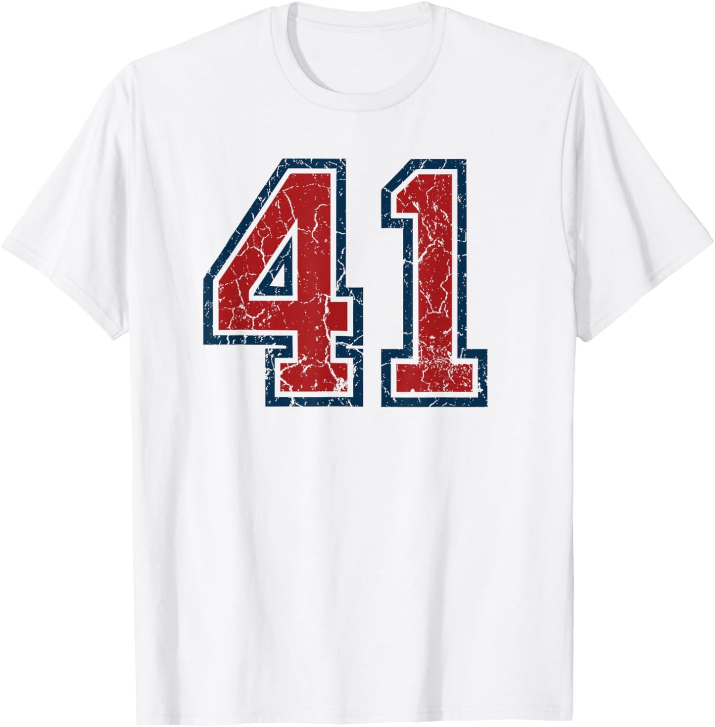 Red and Blue Sports Number 41 Jersey Uniform Player Fan T-Shirt - T-Shirt | White