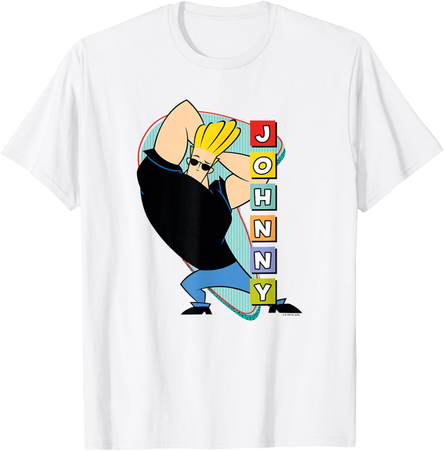 Retro Stacked Lettering Muscle Pose Cartoon T-Shirt - T-Shirt | White