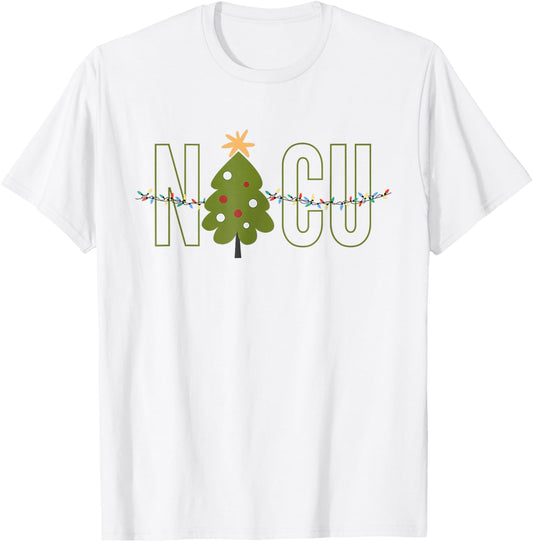 Retro NICU Crew Christmas Tree Nurse Funny T-Shirt - T-Shirt | White