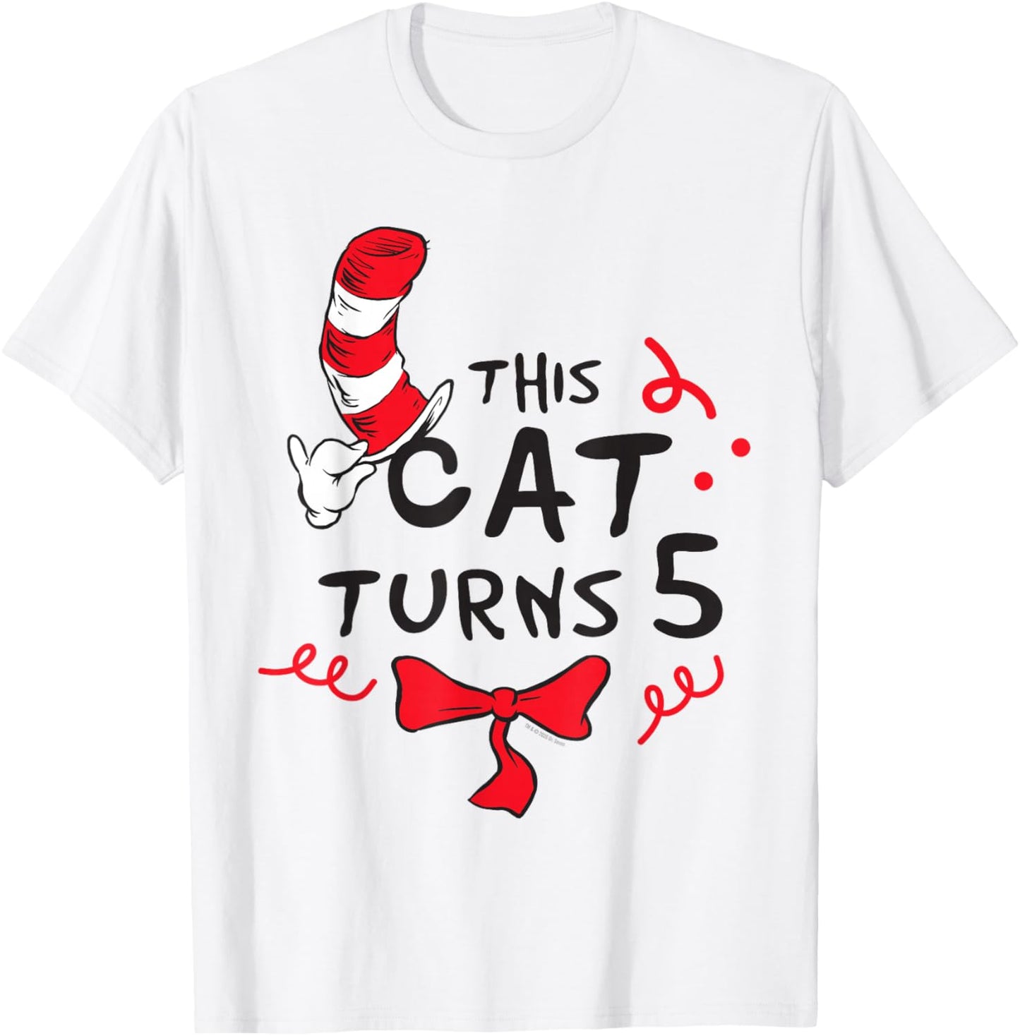 Dr. Seuss Cat in The Hat 5 Birthday Officially Licensed T-Shirt - T-Shirt | White