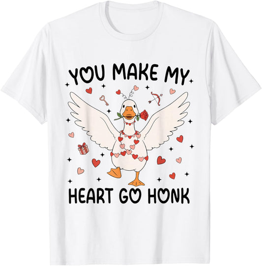 Cute You Make My Heart Go Honk Funny Valentine Goose Lover T-Shirt - T-Shirt | White