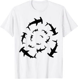 Shark Lover Silhouette of Hammerhead Sharks Circling Above T-Shirt - T-Shirt | White