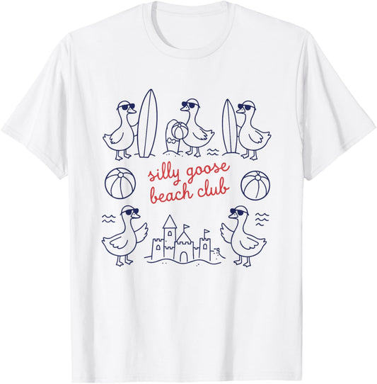 Silly Goose Beach Club Summer Ocean Vacation T-Shirt - T-Shirt | White