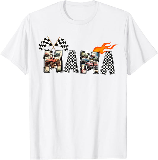 Mama Retro Monster Truck Family Crew Birthday Matching T-Shirt - T-Shirt | White