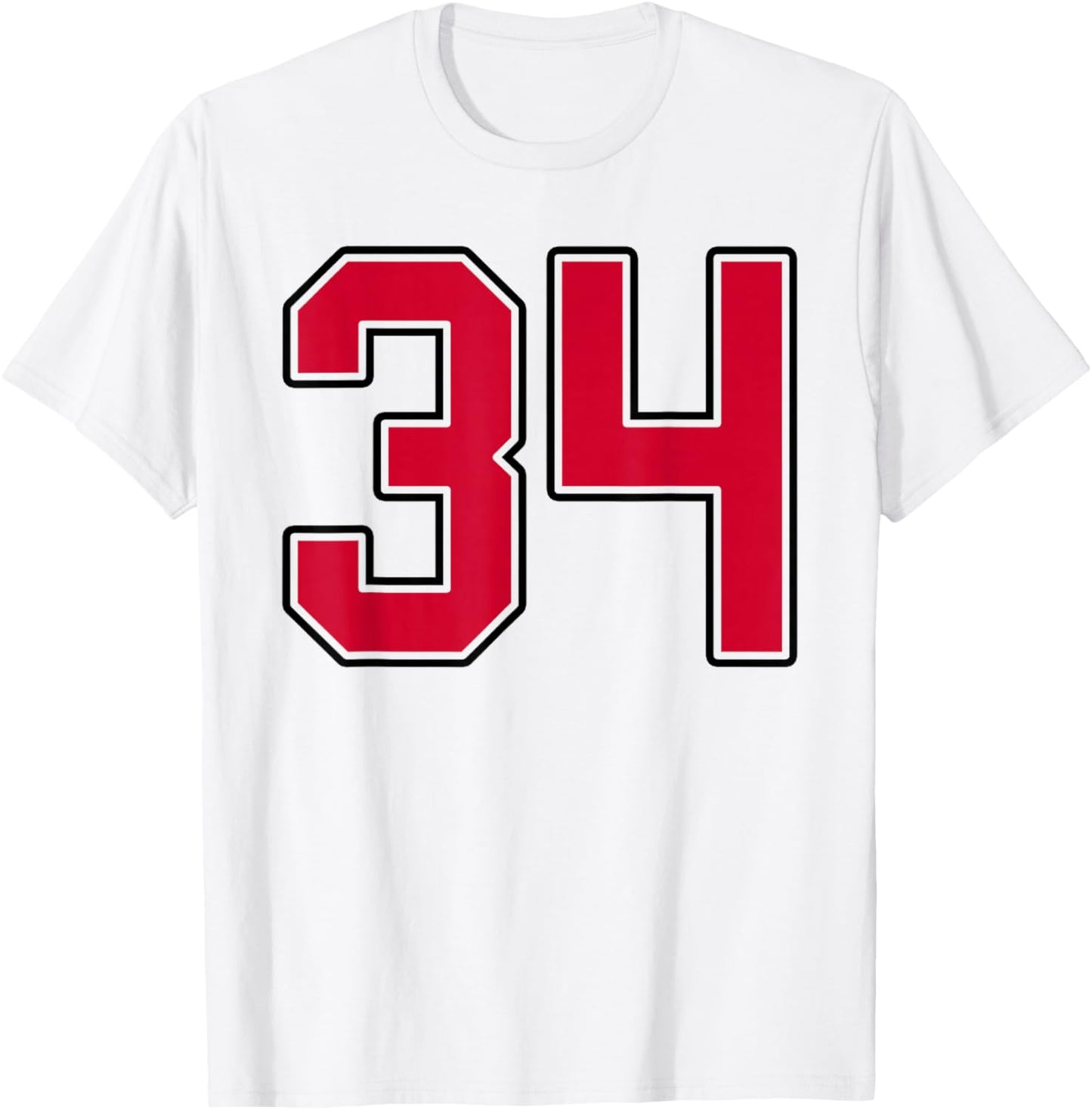 Red and Black Number 34 Jersey Player Uniform #34 T-Shirt - T-Shirt | White