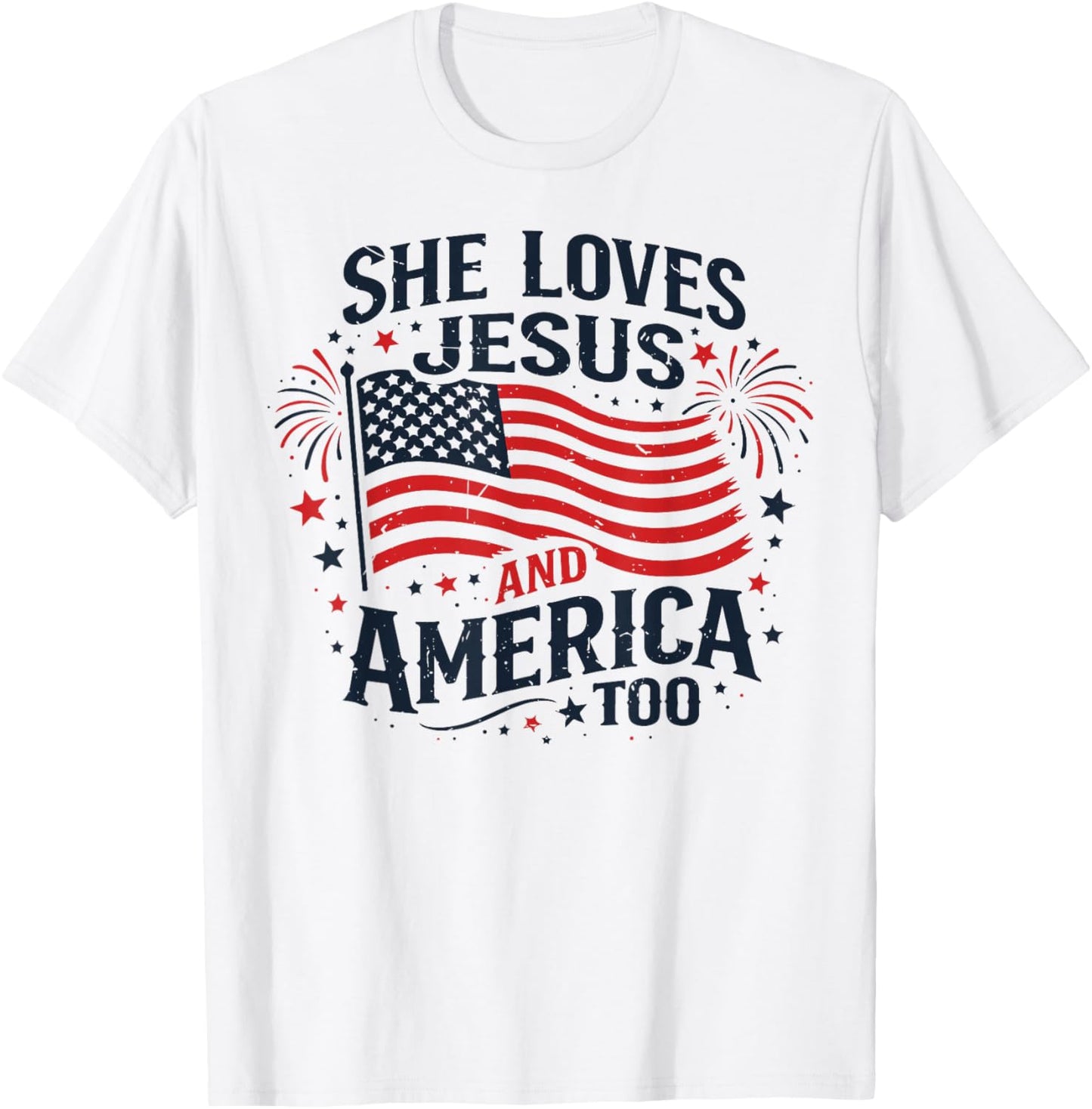 Patriotic Girl She Loves Jesus and America Too American Flag T-Shirt - T-Shirt | White