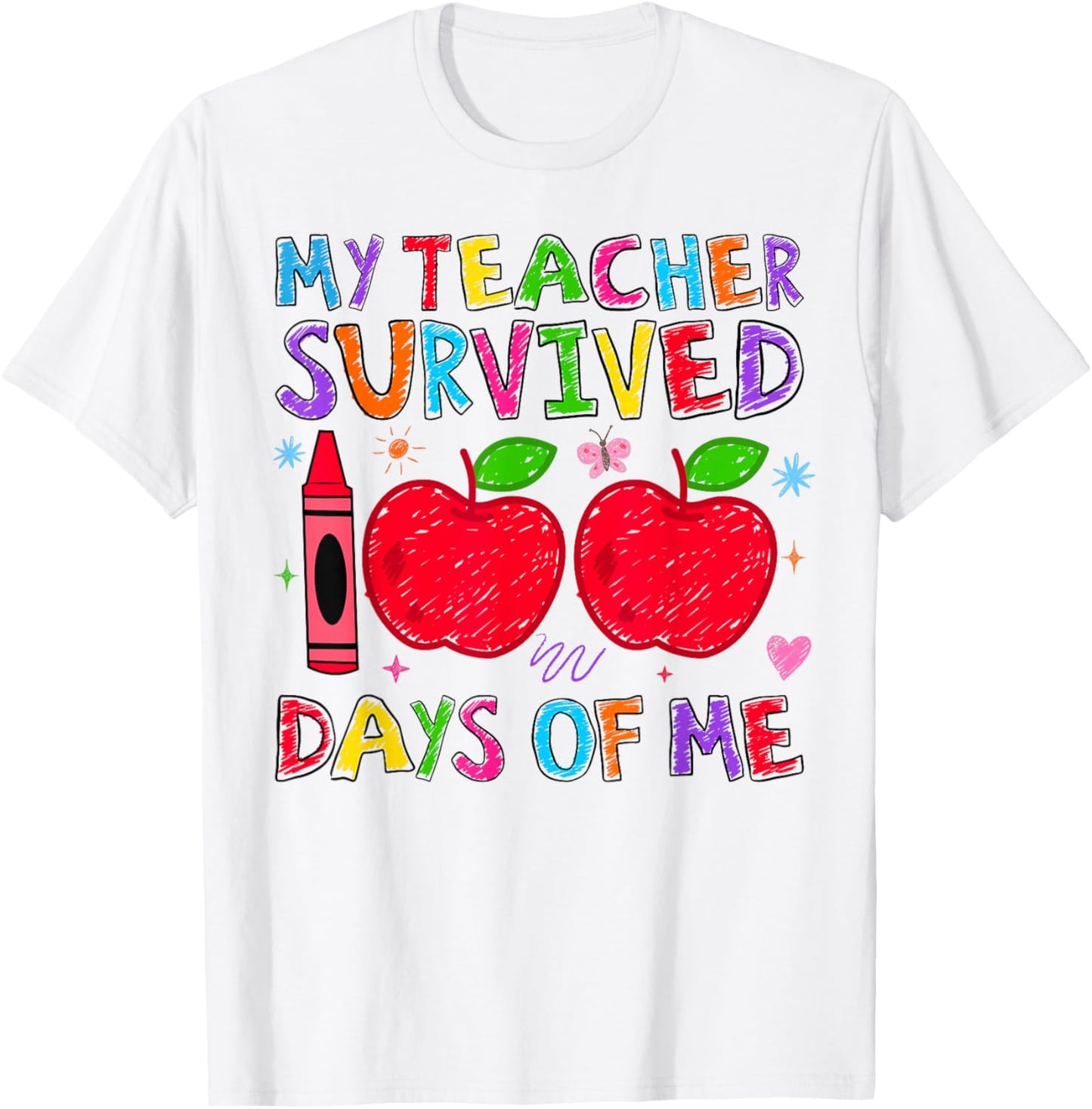 My Teacher Survived 100 Days of Me Retro Funny Students Kids T-Shirt - T-Shirt | White