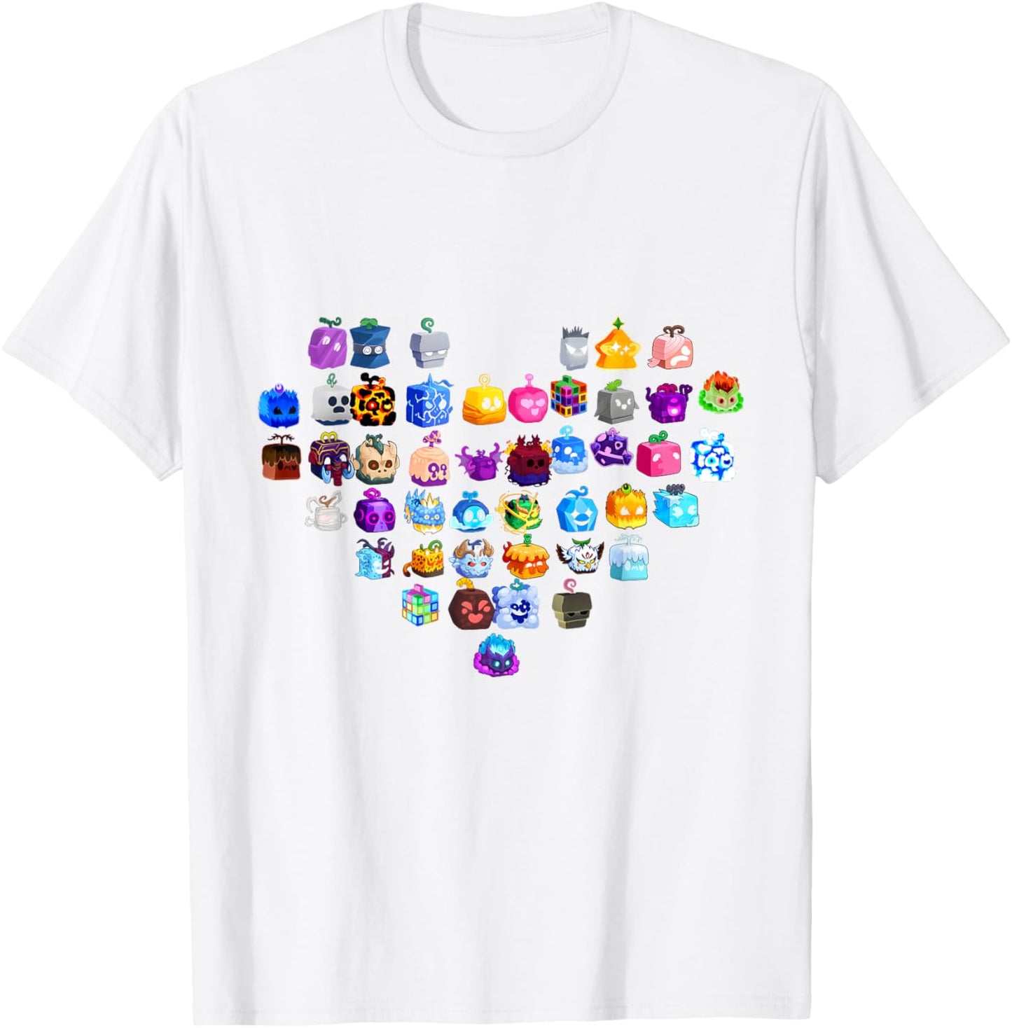 All Blox Fruits Heart Shaped T-Shirt - T-Shirt | White