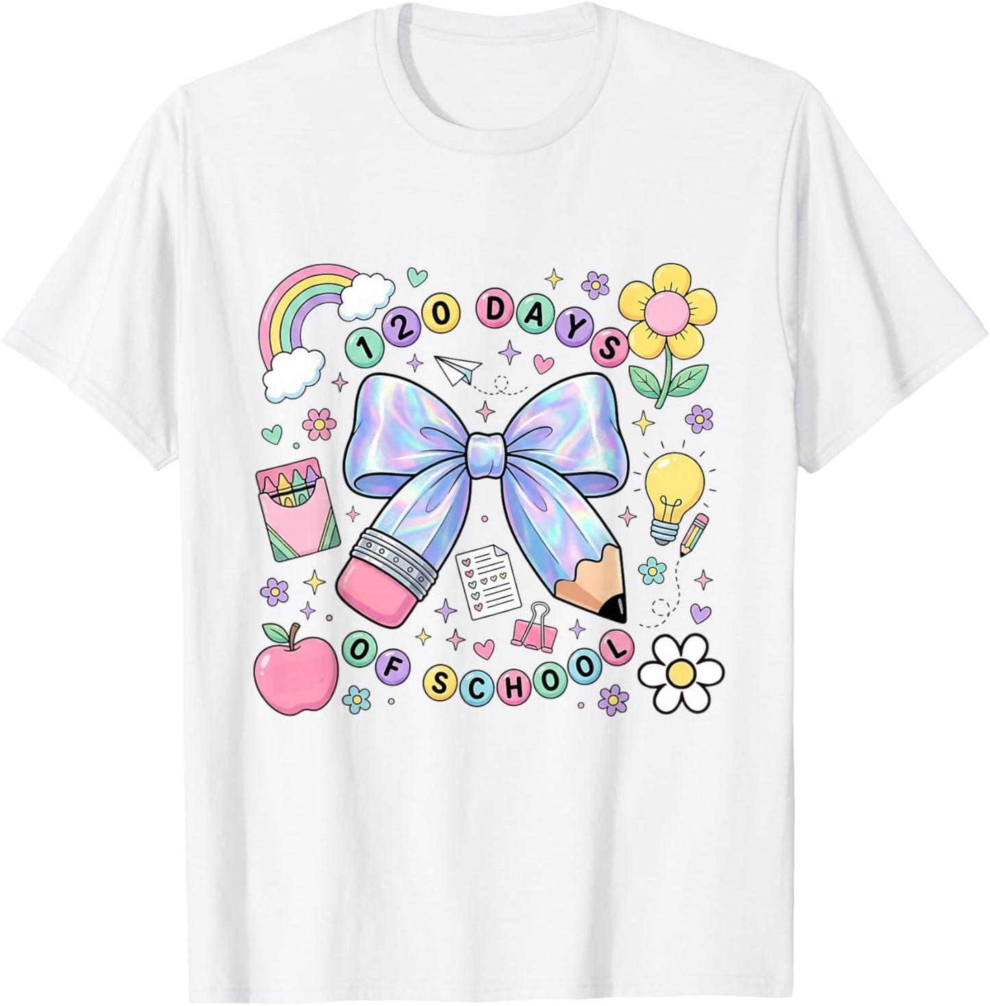 Happy 120 Days of School Bow Pencil T-Shirt - T-Shirt | White