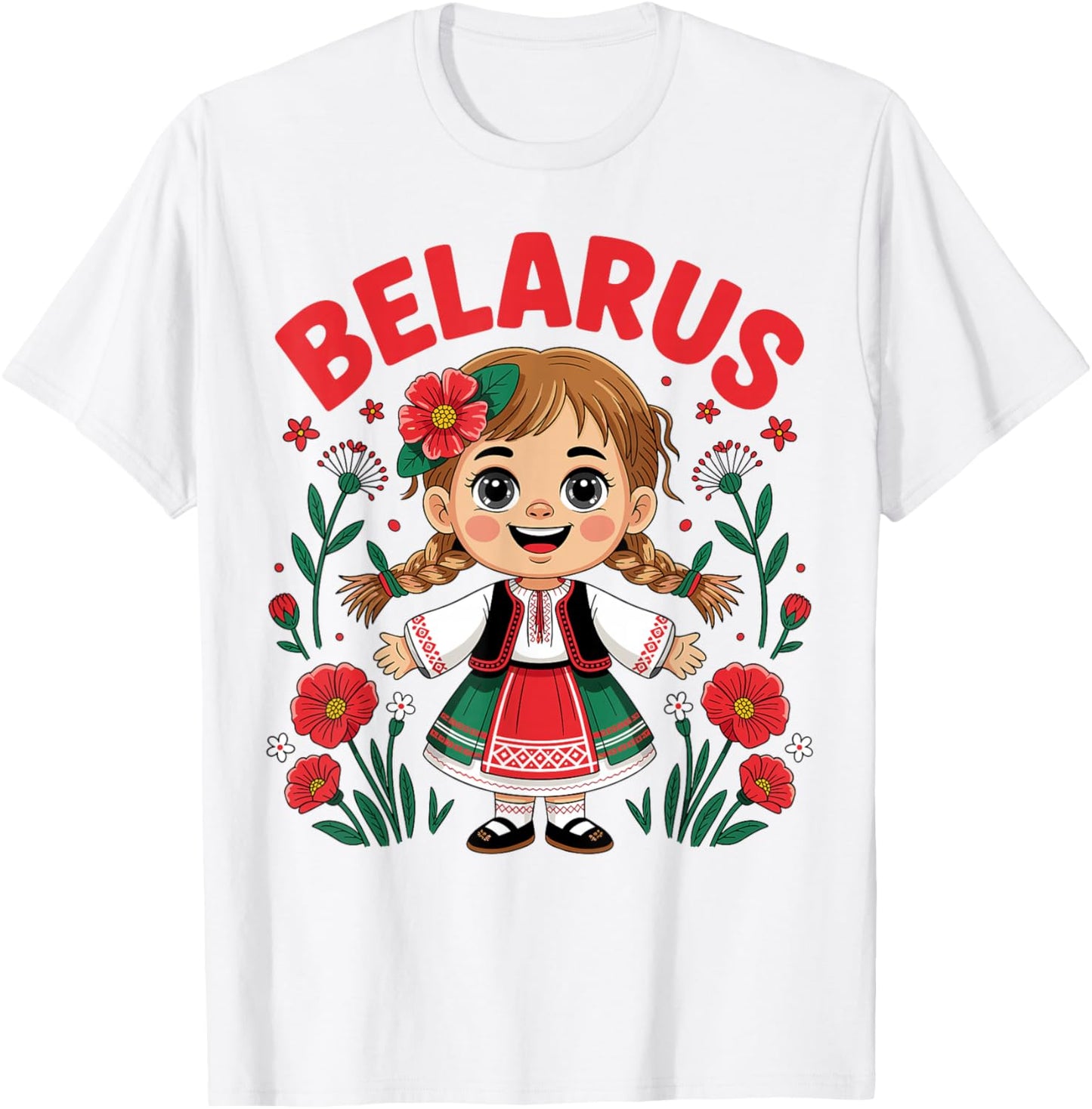 Cute Belarusian Girl in Folk Costume Design for Kids T-Shirt - T-Shirt | White