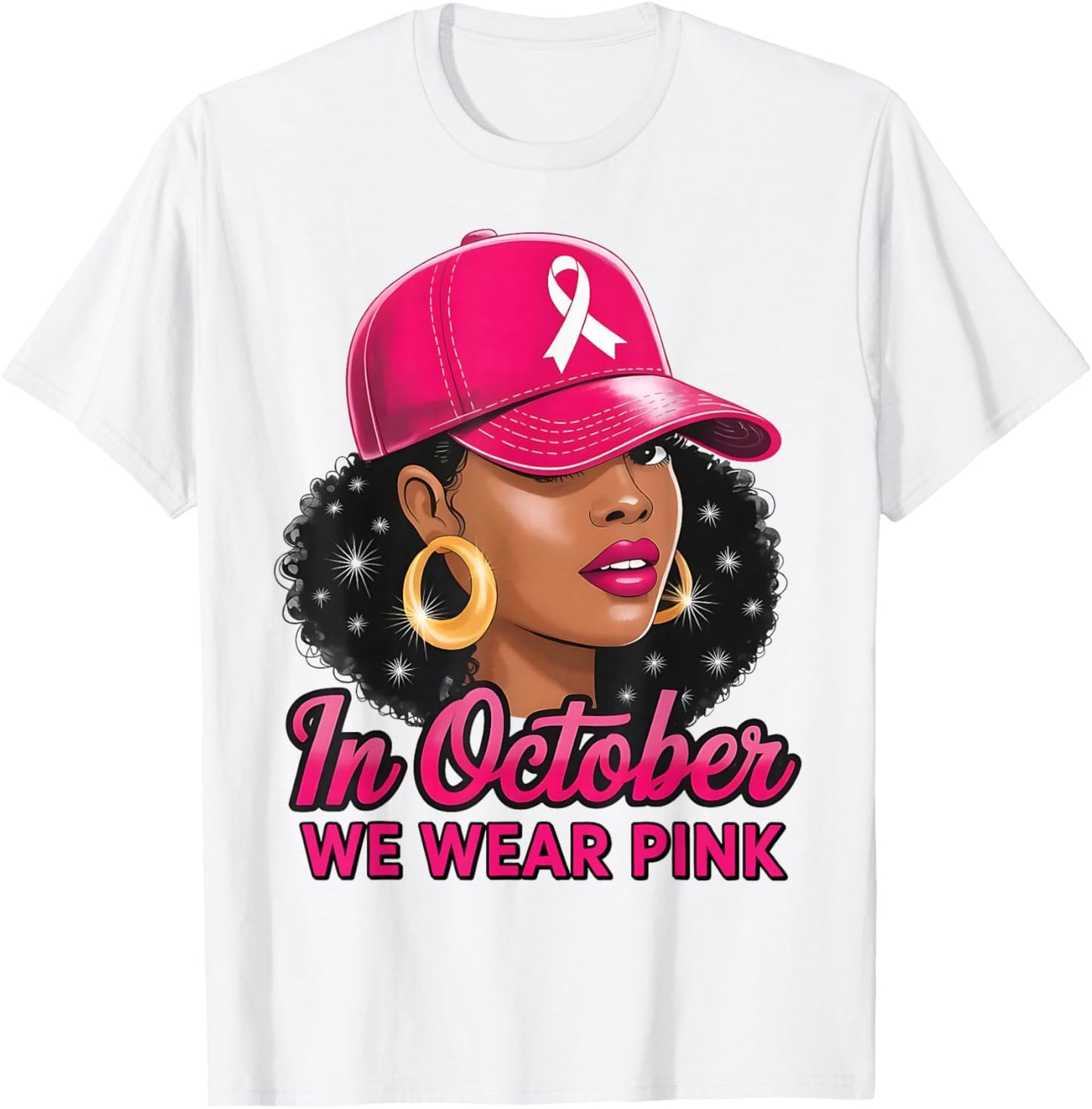 in October We Wear Pink Black Women Breast Cancer Awareness T-Shirt - T-Shirt | White