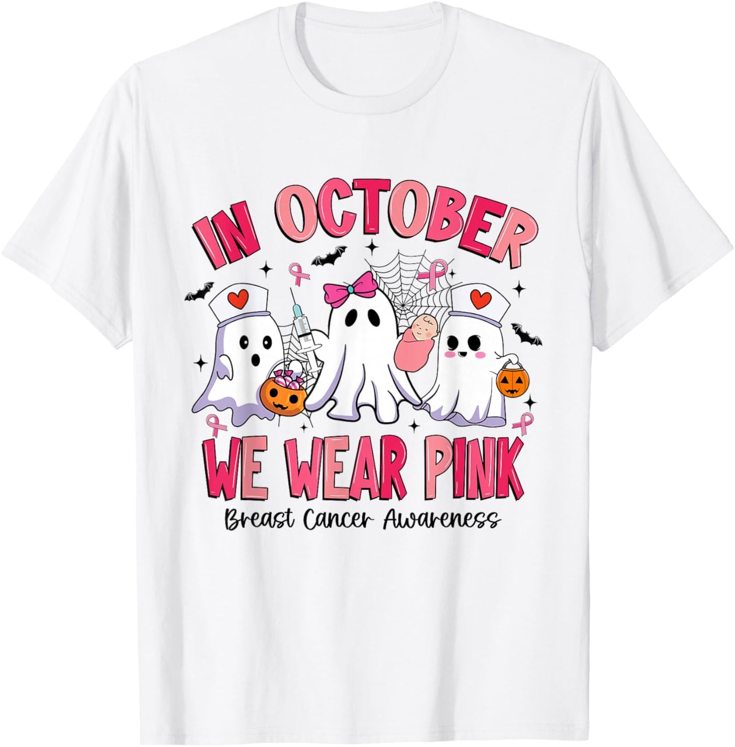 in October We Wear Pink Labor Delivery Nurse Breast Cancer T-Shirt - T-Shirt | White