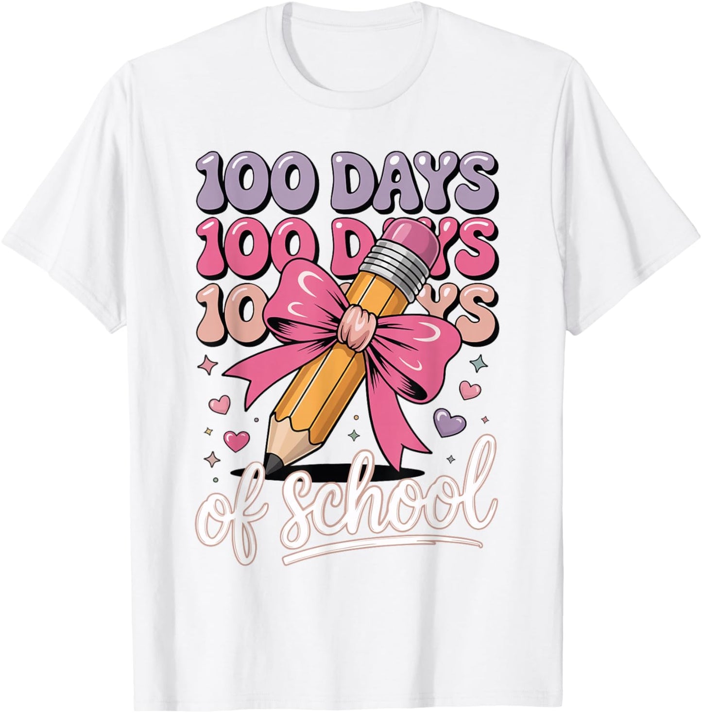 100 Days of School Girls Coquette Bow 100th Day of School T-Shirt - T-Shirt | White