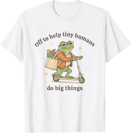 Retro Frog Elementary Teacher Help Tiny Humans Do Big Things T-Shirt - T-Shirt | White