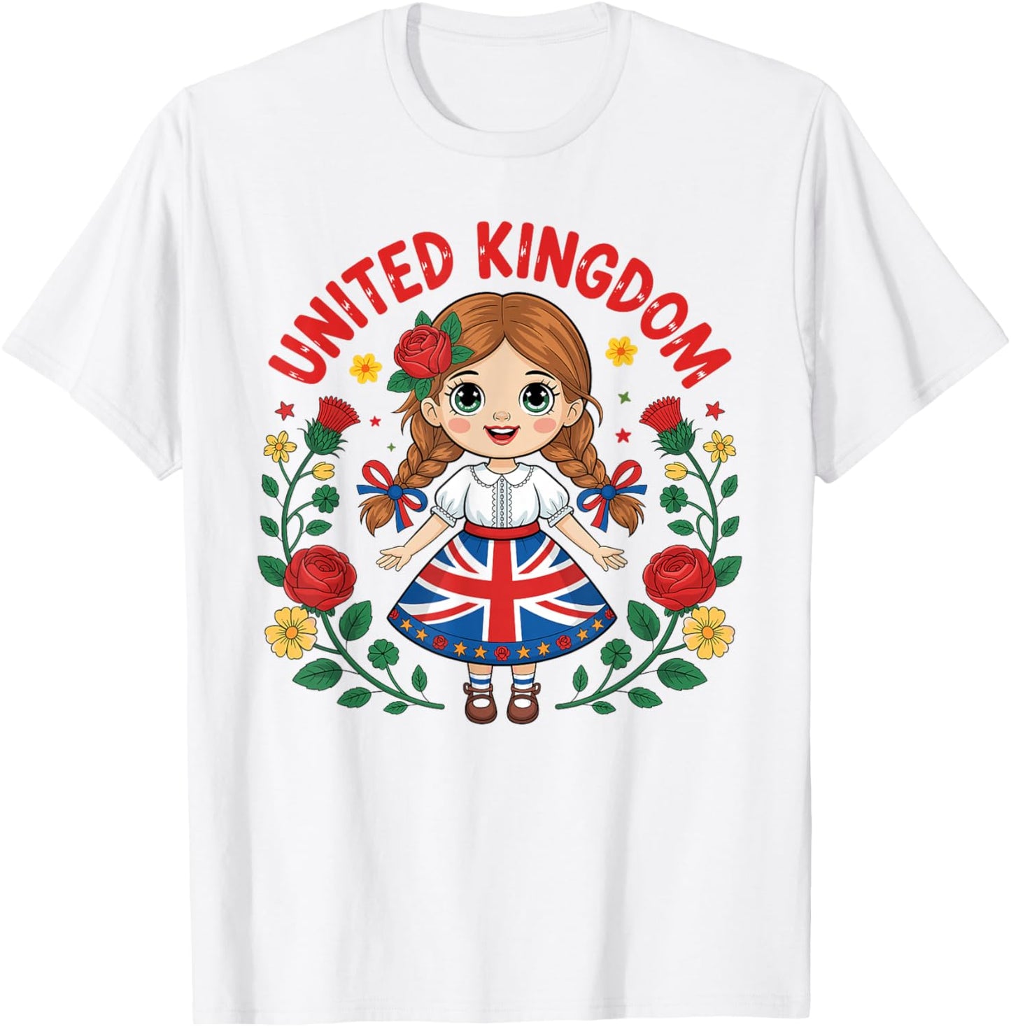 Cute United Kingdom Girl Dress with Union Jack Art for Kids T-Shirt - T-Shirt | White