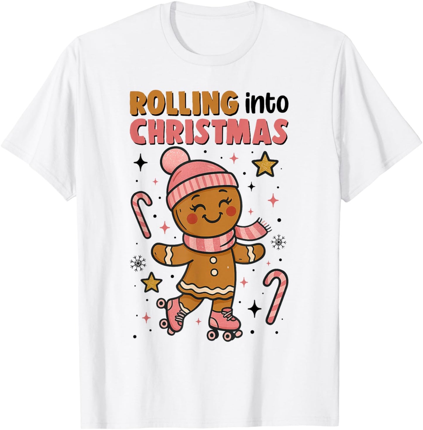Rolling Into Christmas Gingerbread Skateboard Roller Skate T-Shirt - T-Shirt | White