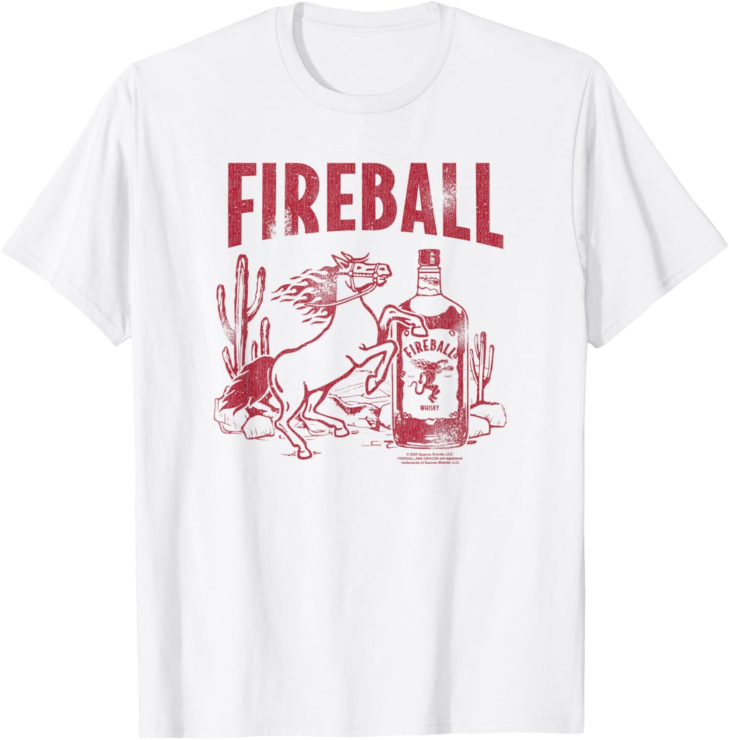 Fireball Flamin' Horse and Bottle Western Desert Scene Drink T-Shirt - T-Shirt | White