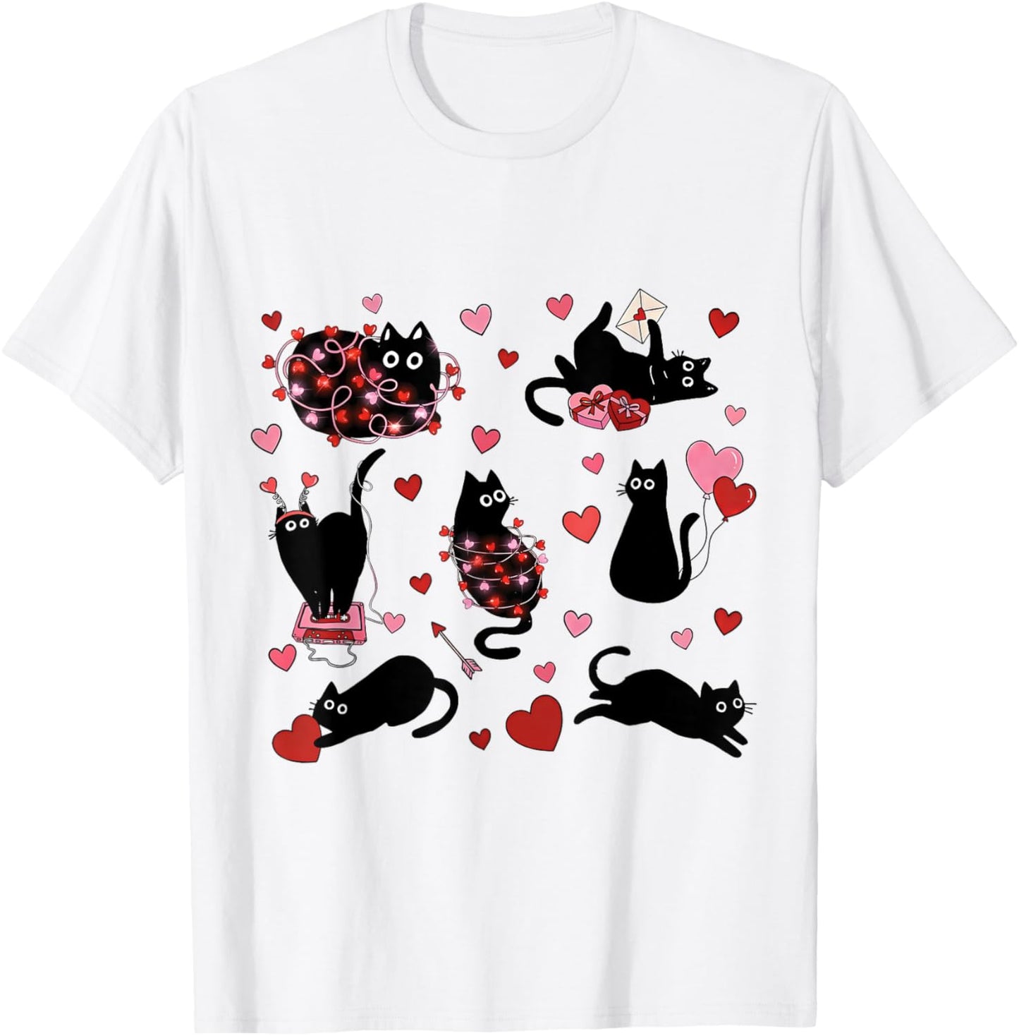 Funny Black Cat Valentine Heart Cat Lovers Animal Kitty Love T-Shirt - T-Shirt | White