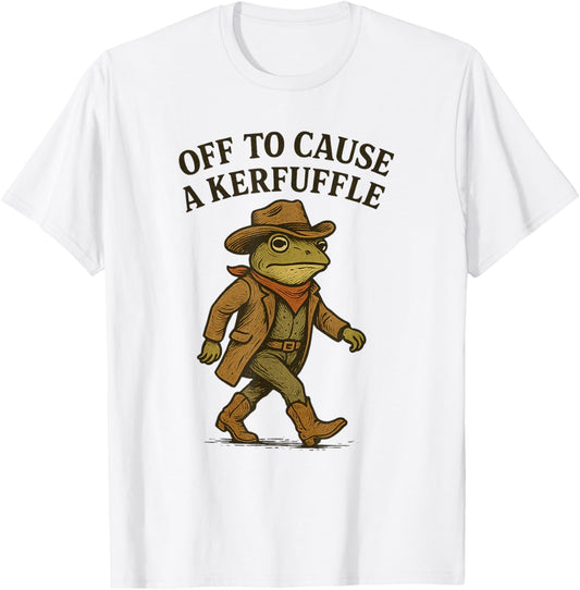 Cowboy Frog Off to Cause a Kerfuffle Vintage Adventure Wear T-Shirt - T-Shirt | White