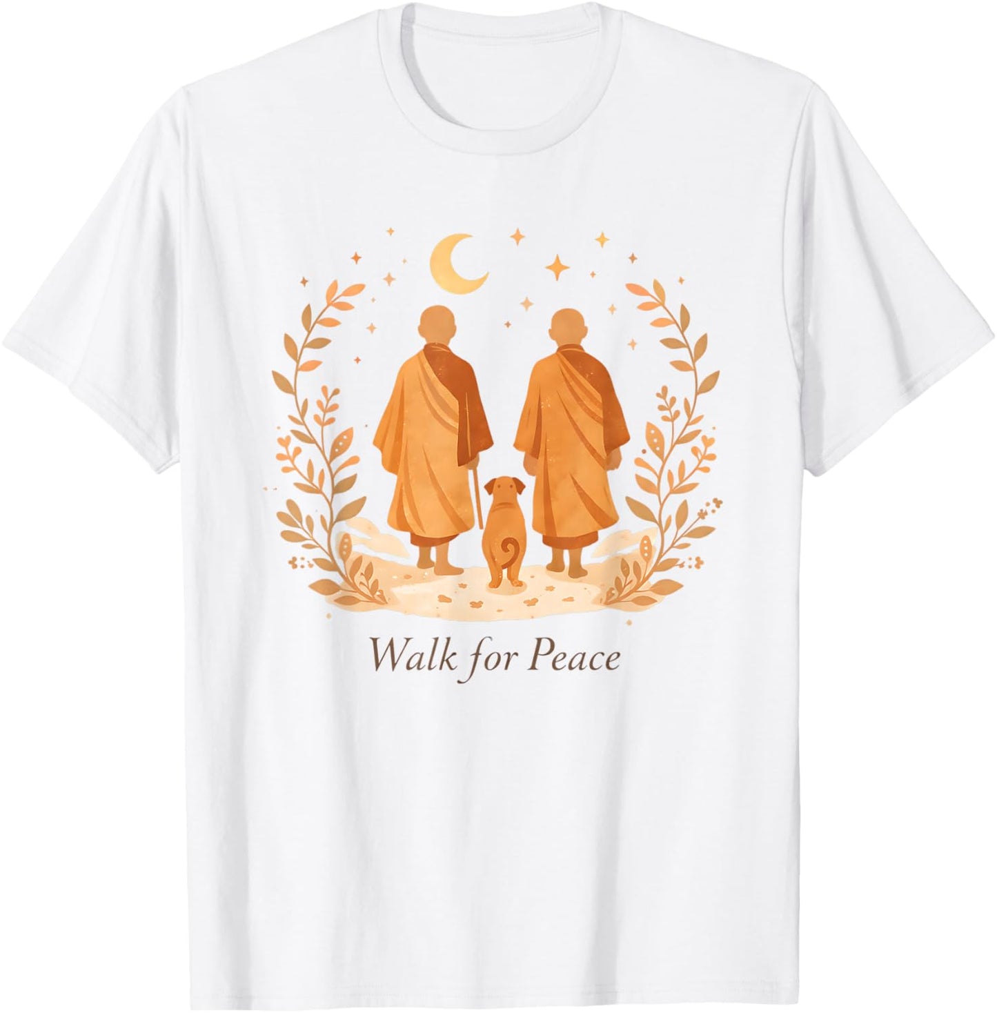 Minimalist Zen Art Walk for Peace Monks with Aloka Dog T-Shirt - T-Shirt | White