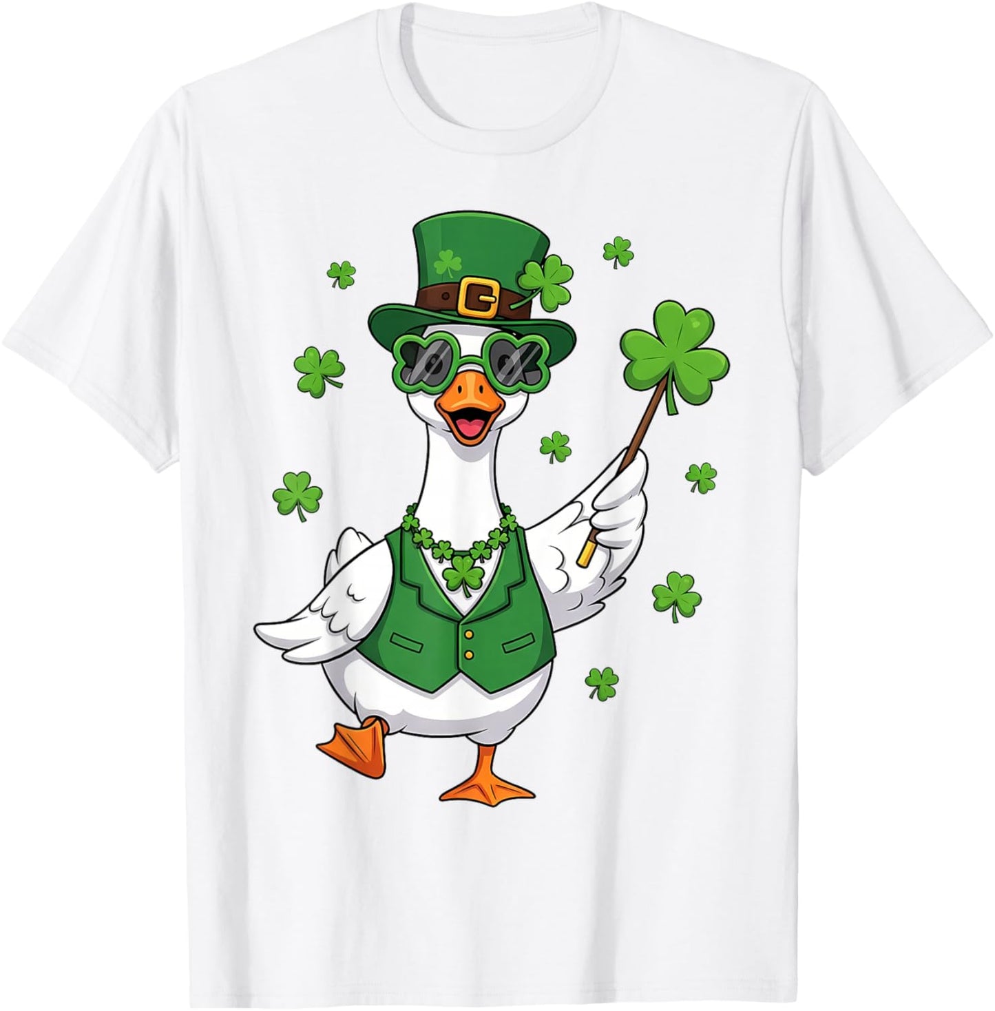 Funny St Patricks Day Goose Shamrock Leprechaun T-Shirt - T-Shirt | White