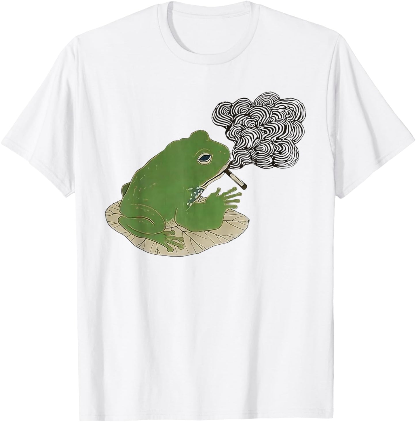 Tired Japanese Frog Funny Smoking Frog Meme Cigarette Gen Z T-Shirt - T-Shirt | White