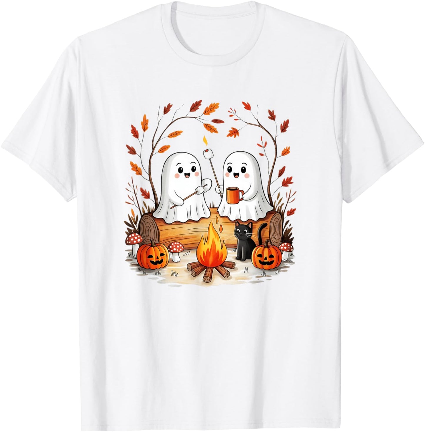 Retro Cute Ghost Funny Halloween Fall Camping Boo Ghosts T-Shirt - T-Shirt | White